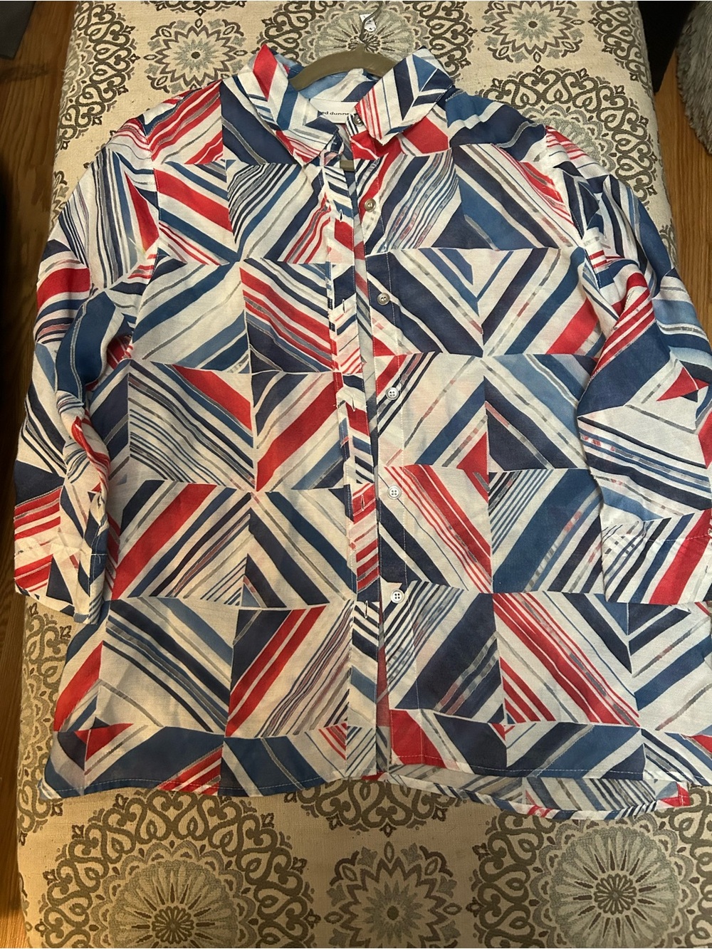 Alfred Dunner Geometric Stripe Button-Down — Red, White & Blue